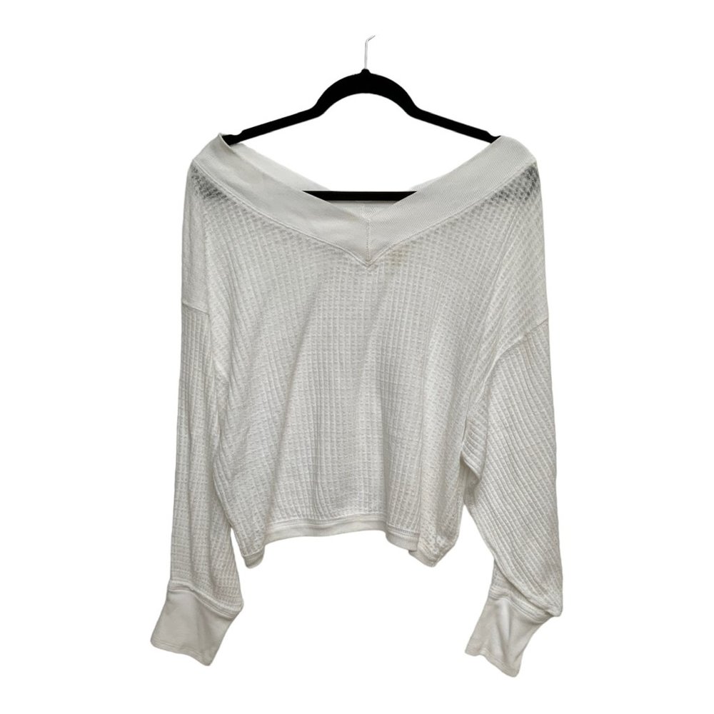 Free People Women's White Southside Thermal Waffle V-Neck Top \ Size M